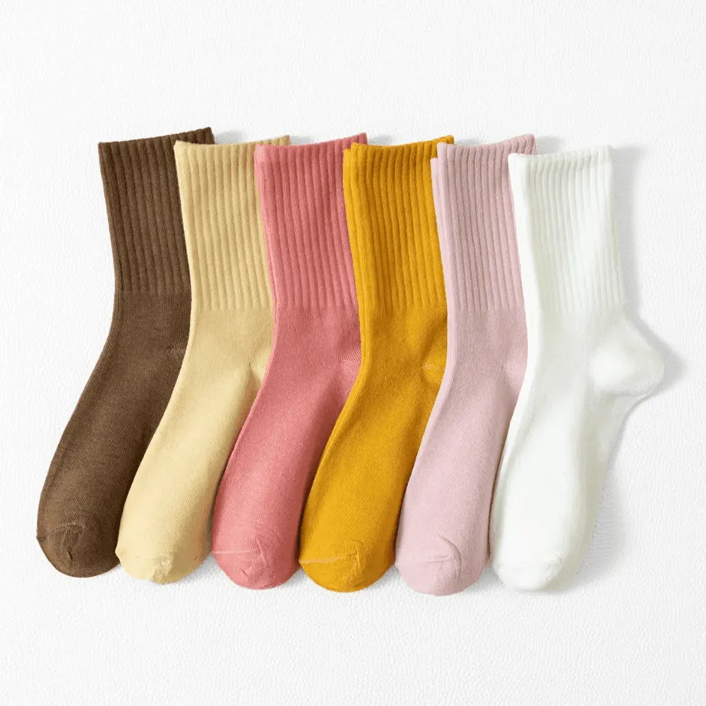 6-Pack Women Solid Colored Casual Socks - Comfortable and Versatile