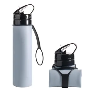 600ml Folding Silicone Riding Water Cup Portable Environmental Protection Shatterproof Silicone Water Bottle(Grey)