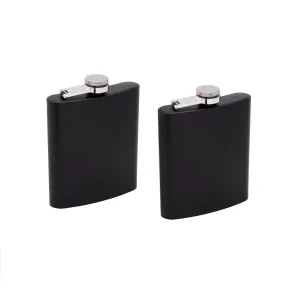 7 oz Black Stainless Steel Liquor Hip Flask, Smooth Coating Set of Two