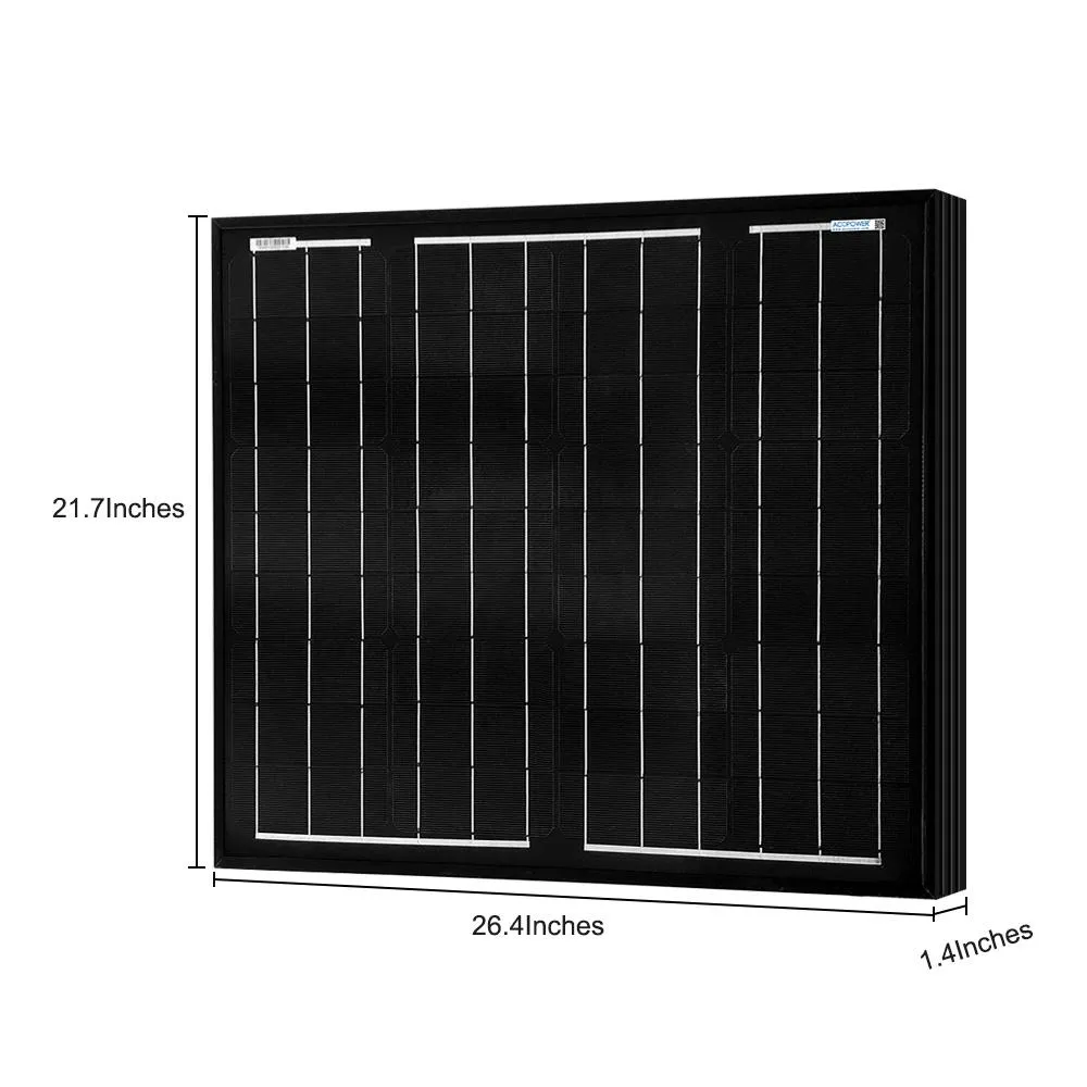 ACOPOWER 50 Watts All Black Mono Solar Panel, 12V