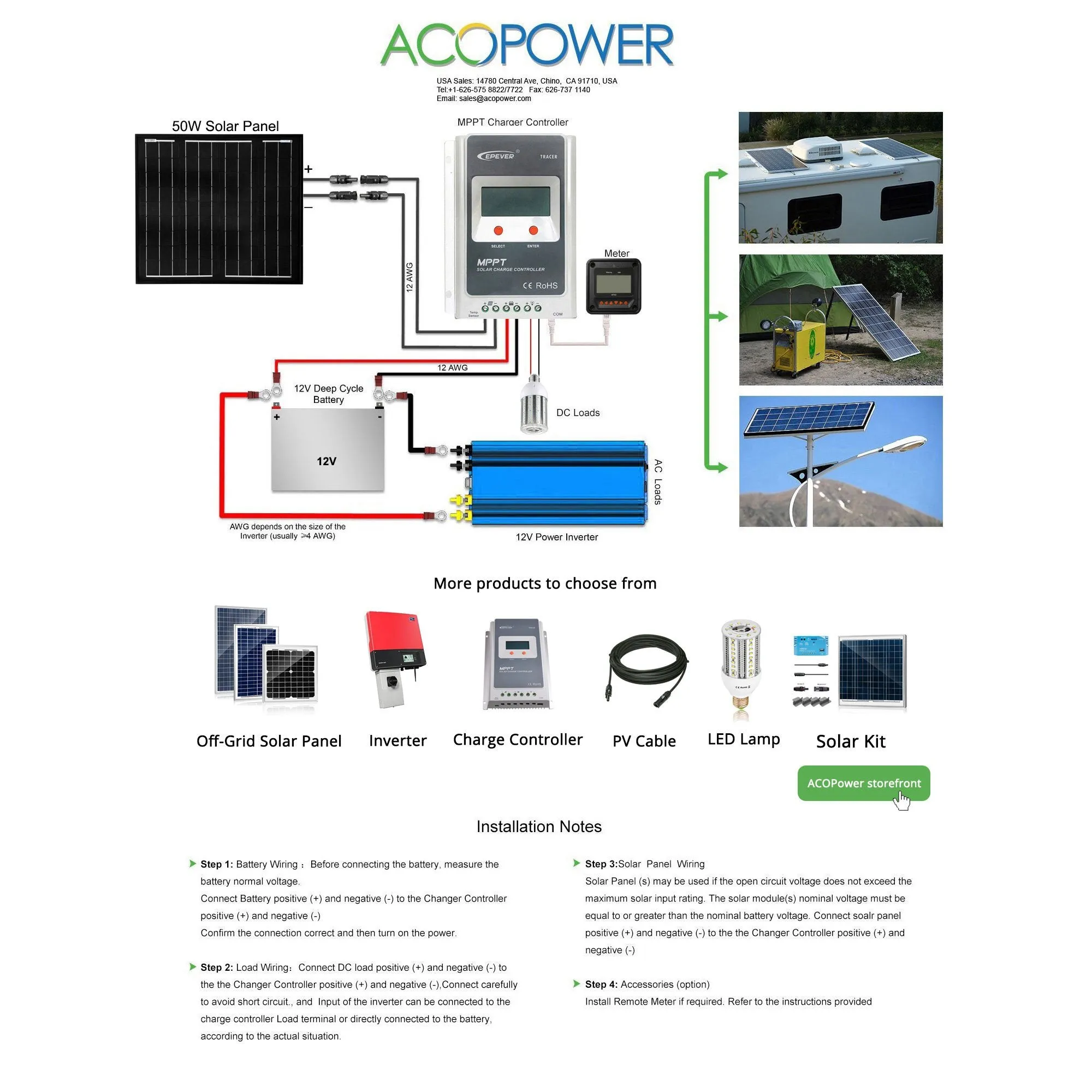 ACOPOWER 50 Watts All Black Mono Solar Panel, 12V