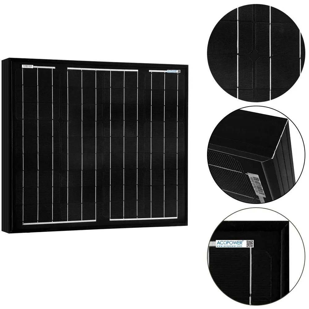 ACOPOWER 50 Watts All Black Mono Solar Panel, 12V