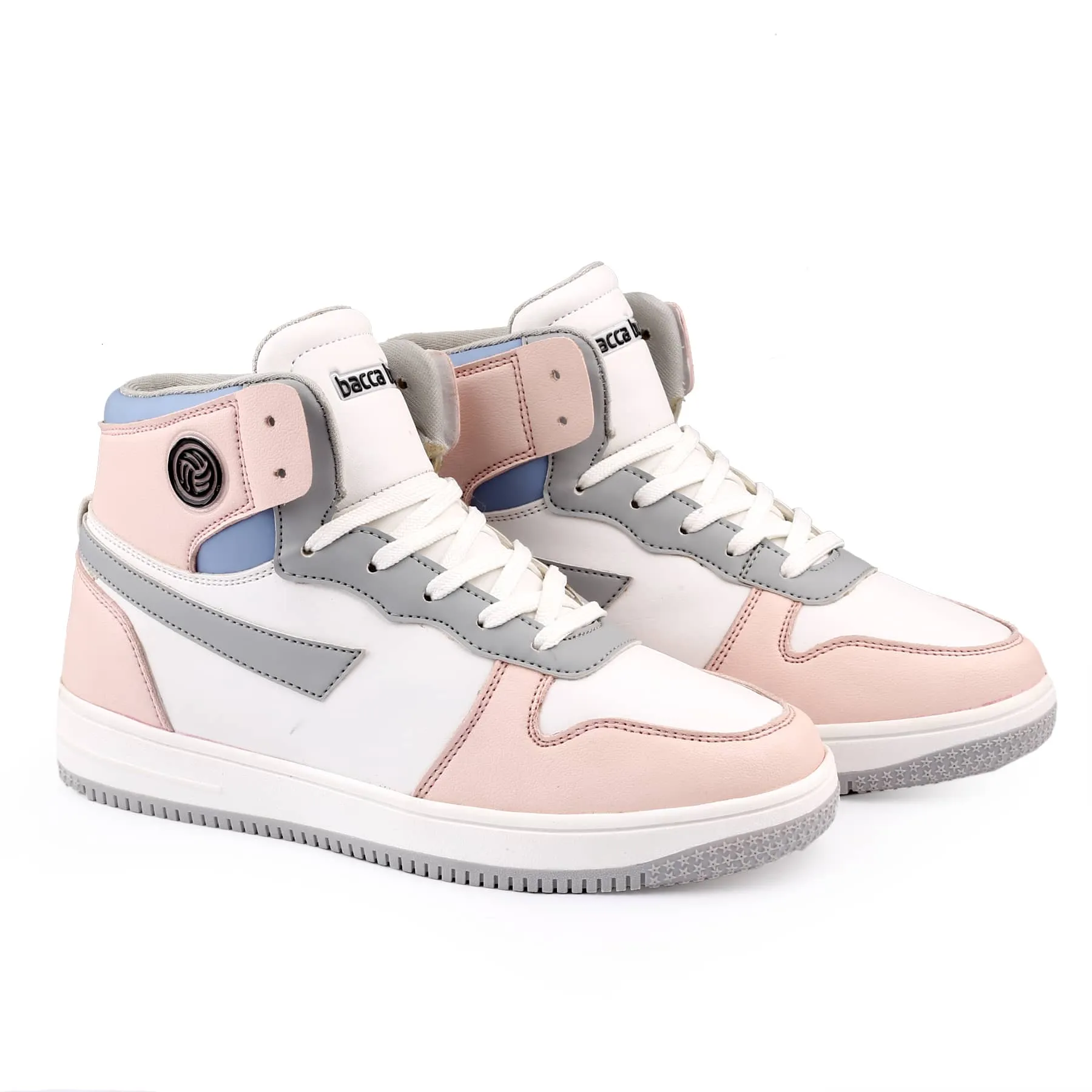 Bacca Bucci Femme High-Top Harmony Sneakers—Elegant Pastel Blue and Pink Women's Lace-Ups