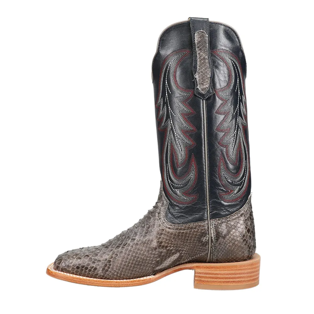 Back Cut Python Embroidered Wide Square Toe Cowboy Boots