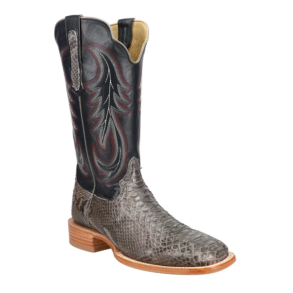 Back Cut Python Embroidered Wide Square Toe Cowboy Boots