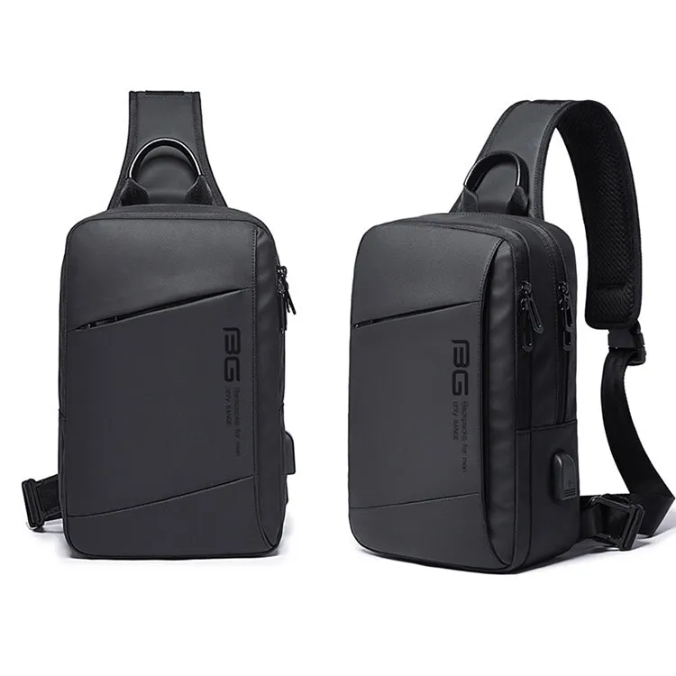 BANGE Fashion Outdoor Sports USB Leisure Shoulder Bag Men Chest Bag(Black)