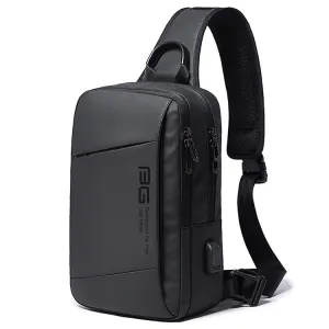 BANGE Fashion Outdoor Sports USB Leisure Shoulder Bag Men Chest Bag(Black)