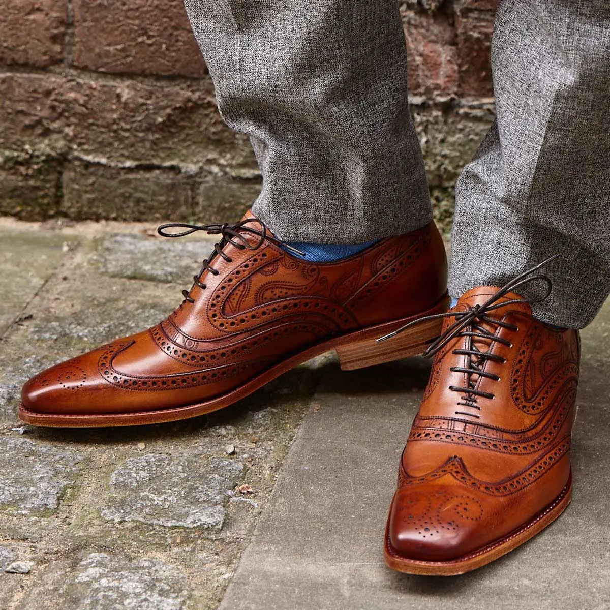 BARKER McClean Shoes - Mens Brogue - Antique Rosewood Calf & Paisley Laser