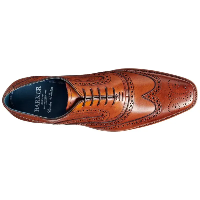 BARKER McClean Shoes - Mens Brogue - Antique Rosewood Calf & Paisley Laser