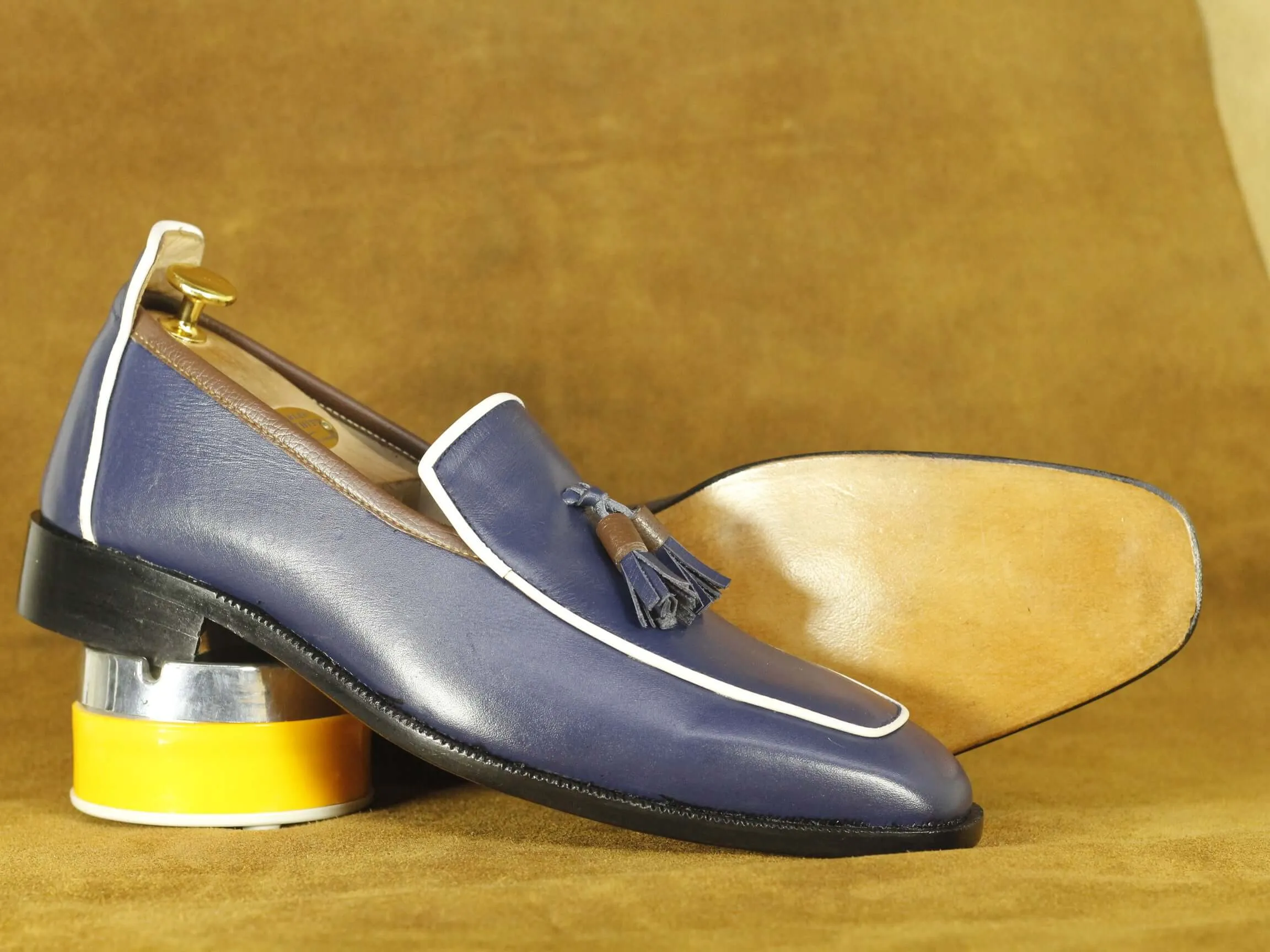 Bespoke Blue loafer tussle Shoes, Men's Oxford Leather Shoes