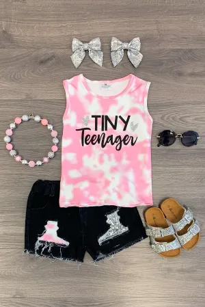 Black & Pink "Tiny Teenager" Denim Short Set