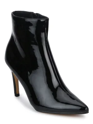 Black Patent Low Heel Ankle Boots