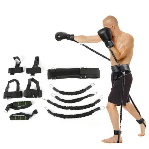 Bounce Trainer Fitness Resistance Band Boxing Suit Latex Tube Tension Rope Leg Waist Trainer, Weight: 140 Pounds(Black)