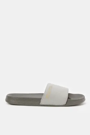 Boys Grey Slogan Embossed Slide