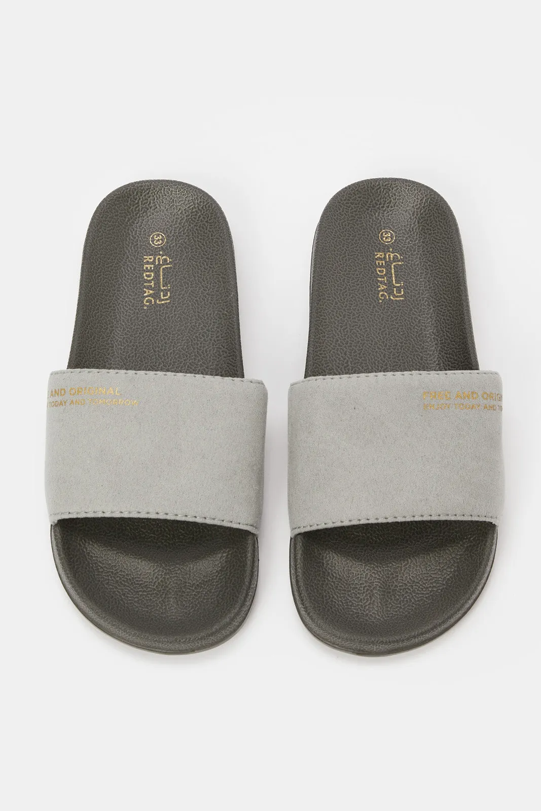 Boys Grey Slogan Embossed Slide