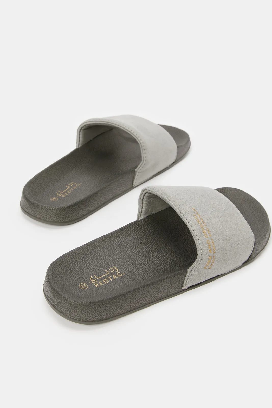 Boys Grey Slogan Embossed Slide