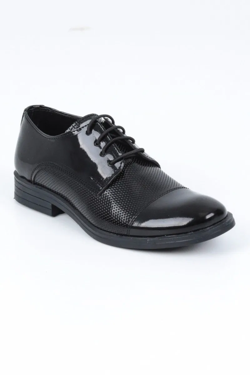 Boys Patent Black Derby Shoes - UTAH - Black