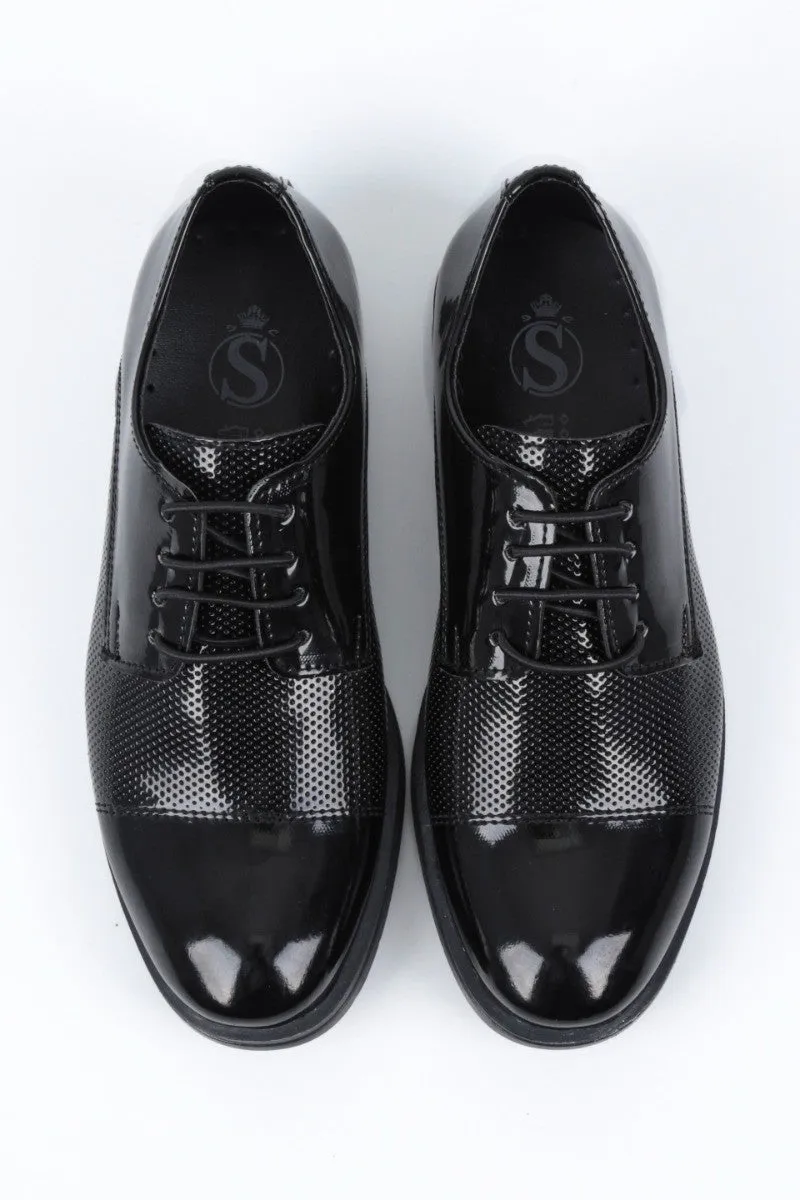 Boys Patent Black Derby Shoes - UTAH - Black