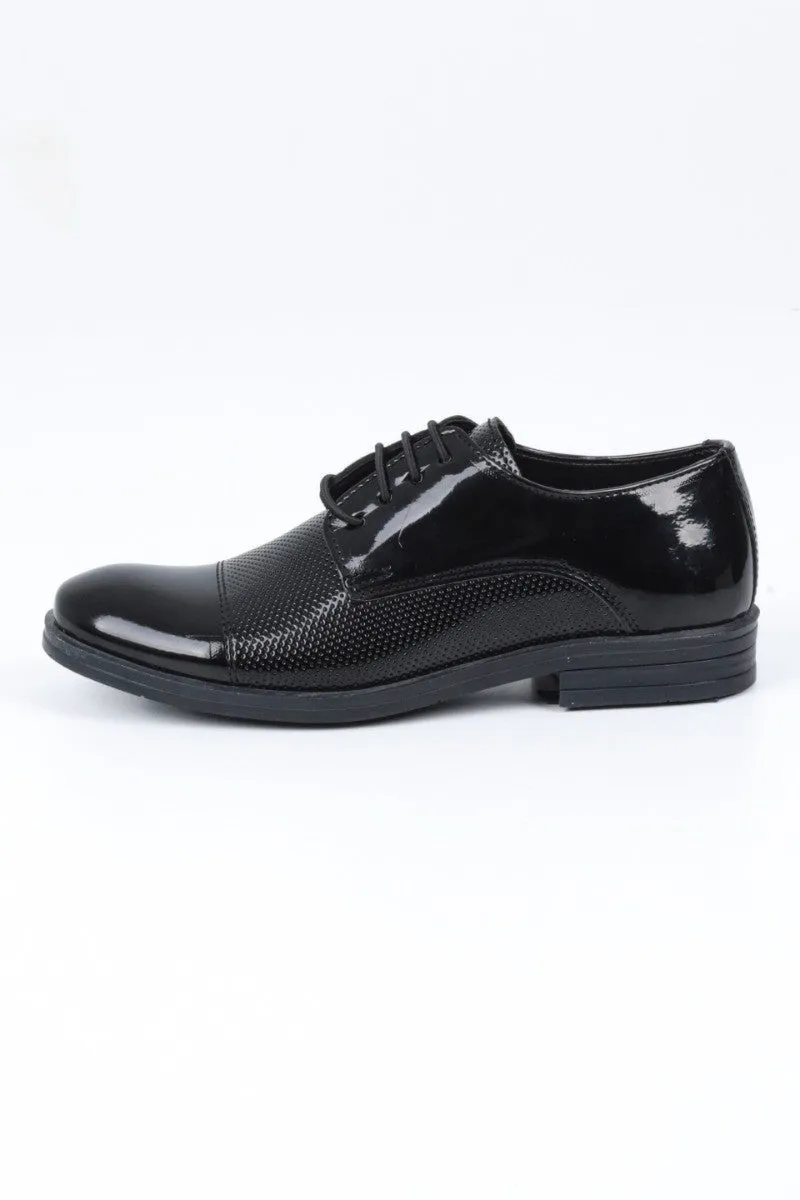 Boys Patent Black Derby Shoes - UTAH - Black