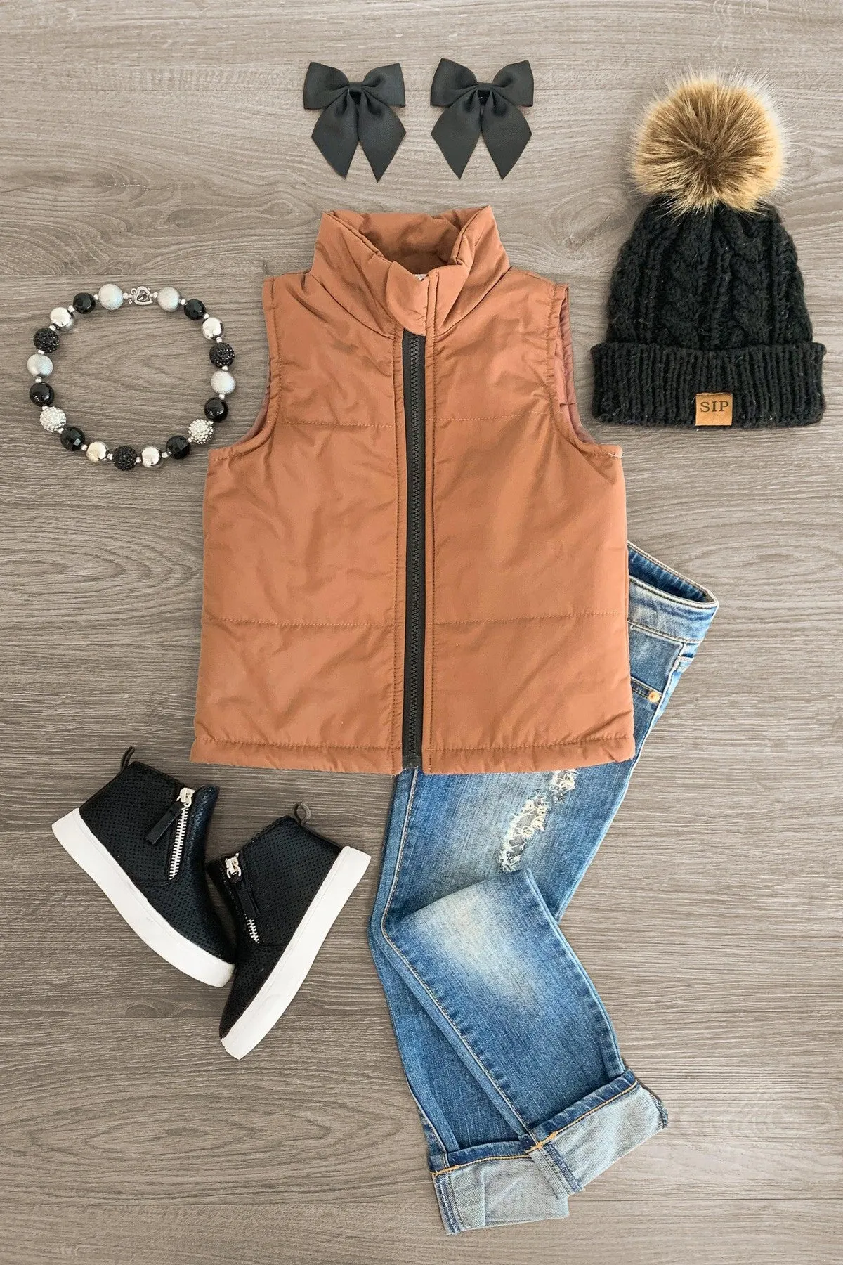 Brown Zip-Up Vest