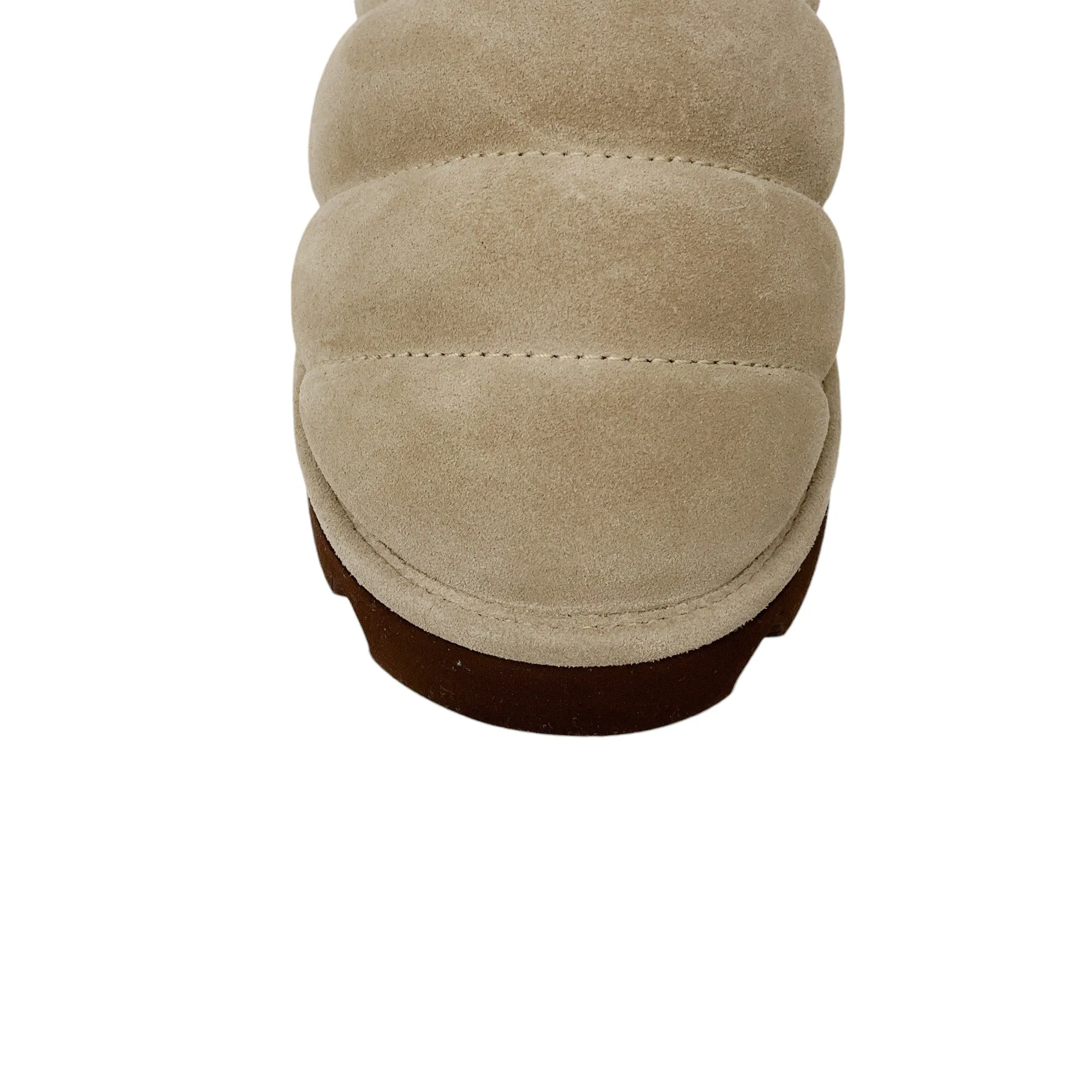 Brunello Cucinelli Beige Monili Bead Embellished Shearling Lined Quilted Suede Slippers