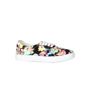 Canvas Shoes - Black With Printed Floral