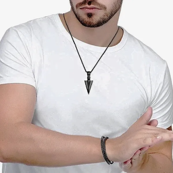 Classy Men Black Arrowhead Pendant Necklace