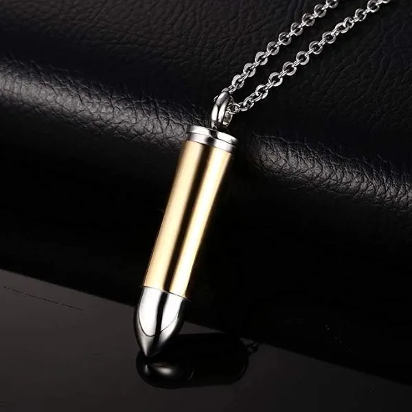 Classy Men Gold Silver Pistol Bullet Pendant Necklace