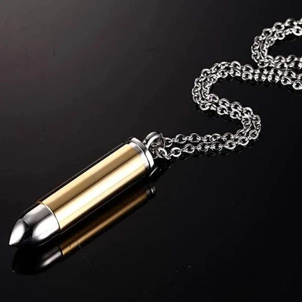 Classy Men Gold Silver Pistol Bullet Pendant Necklace