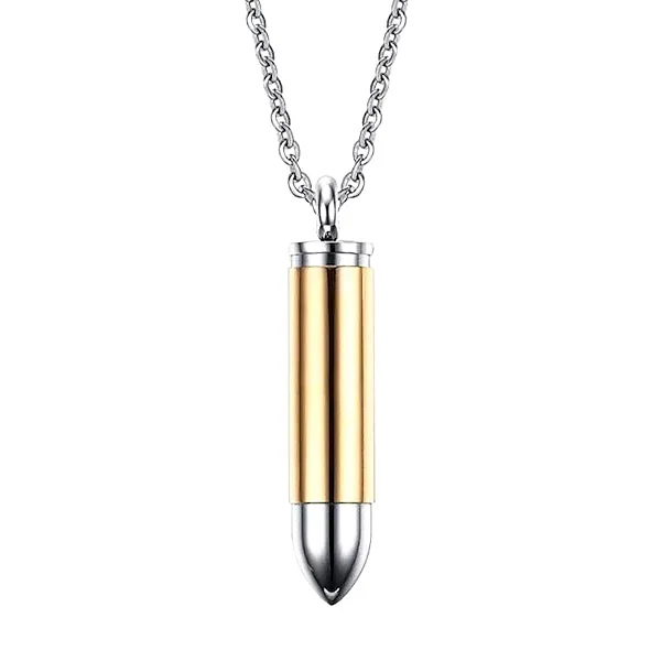 Classy Men Gold Silver Pistol Bullet Pendant Necklace