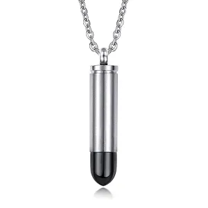 Classy Men Silver Black Pistol Bullet Pendant Necklace