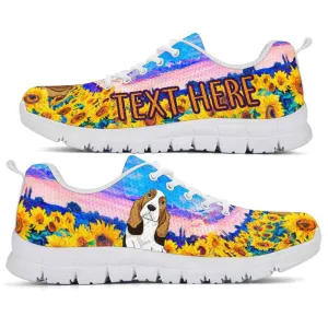 Custom Name Basset Sneaker, Basset Hound Sunflower Sky Sneakers Running Shoes, Best Running Shoes