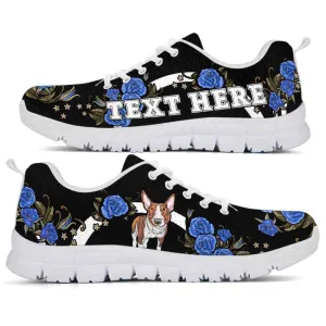 Custom Name Bull Terrier Sneaker, Bull Terrier Dog Lovers Sneakers Gym Rose Blue Flower Running Shoes, Best Running Shoes