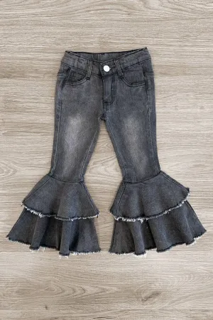 Dark Denim Ruffle Bell Bottoms