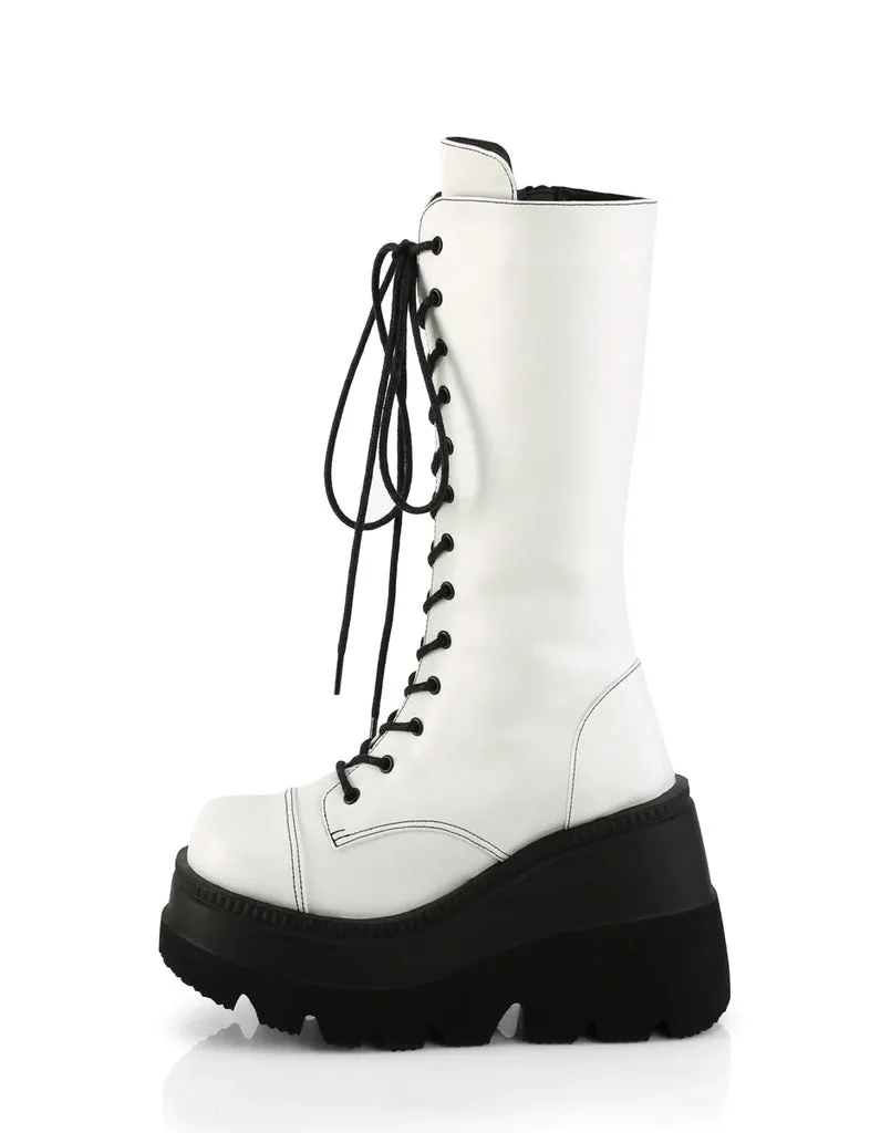 DEMONIA SHAKER-72 BOOTS - WHITE VEGAN LEATHER ✰ PRE ORDER ✰