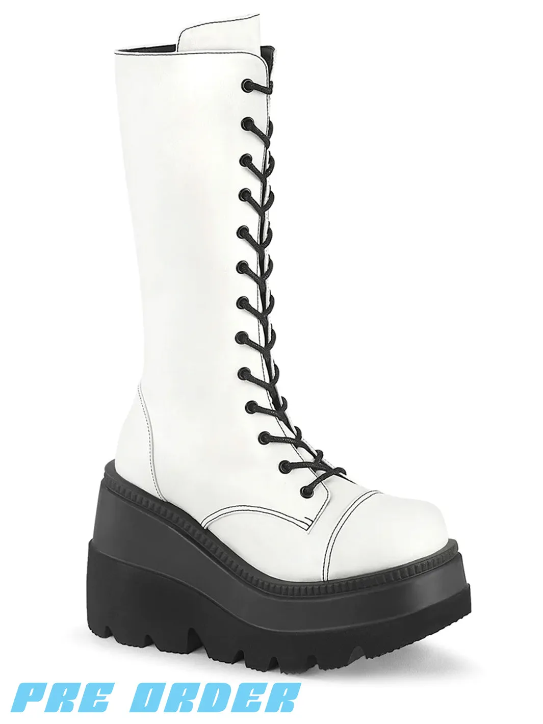 DEMONIA SHAKER-72 BOOTS - WHITE VEGAN LEATHER ✰ PRE ORDER ✰