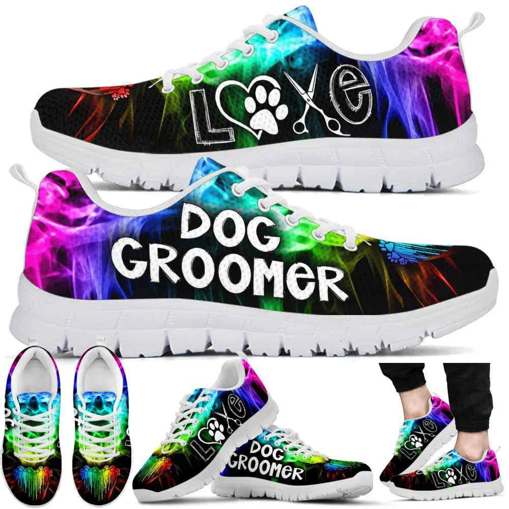 Dog Groomer Sneaker, Dog Groomer Dripping Heart Rainbow Gradient Sneakers Shoes, Best Running Shoes, Unique Gifts For Dog Lovers