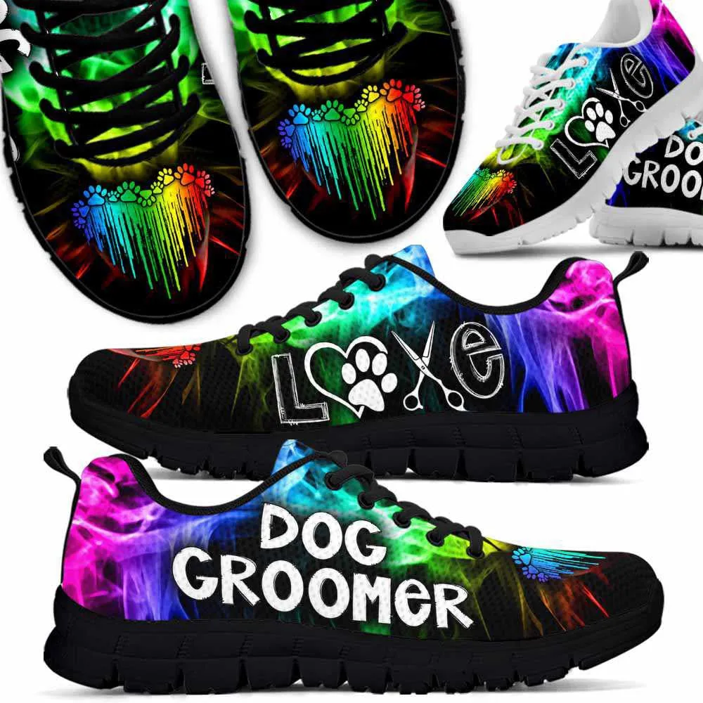 Dog Groomer Sneaker, Dog Groomer Dripping Heart Rainbow Gradient Sneakers Shoes, Best Running Shoes, Unique Gifts For Dog Lovers