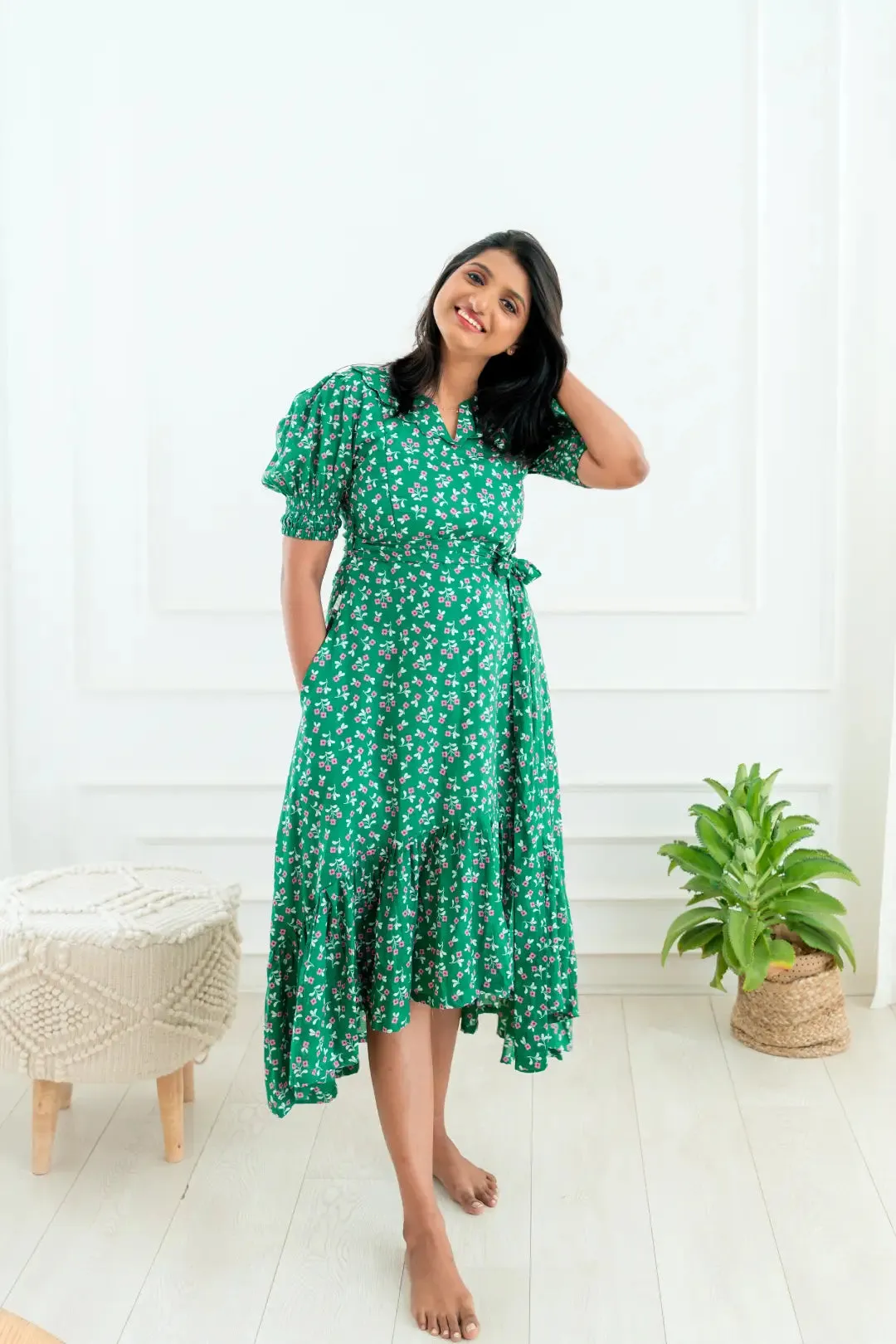 Emerald Grove Maternity Nursing Dress