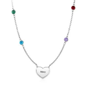 Engraved Stainless Steel Necklace, Colourful Cubic Zirconia Multiple Birthstone Jewellery