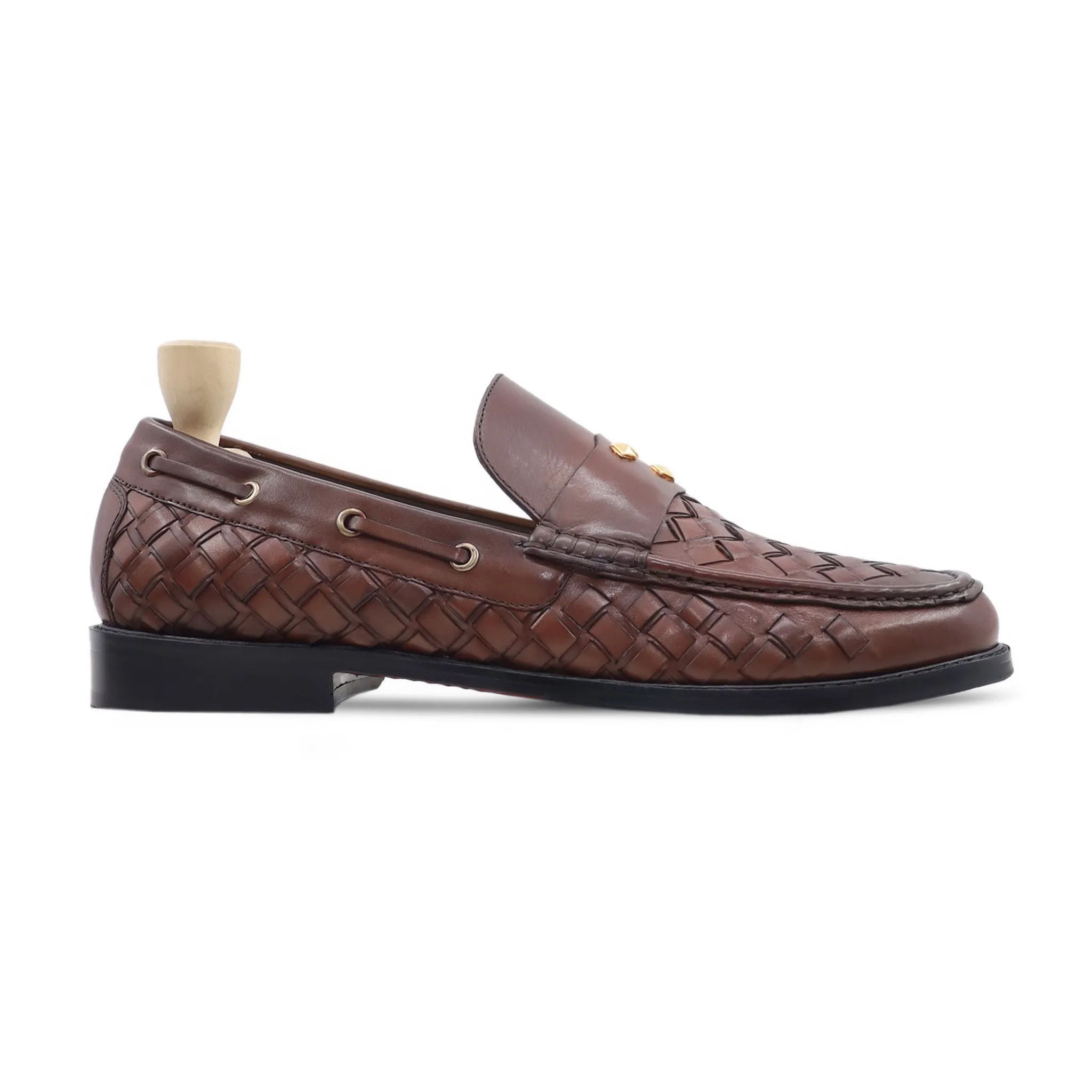 Feldbach - Men's Brown Calf And Hand Woven Leather Loafer