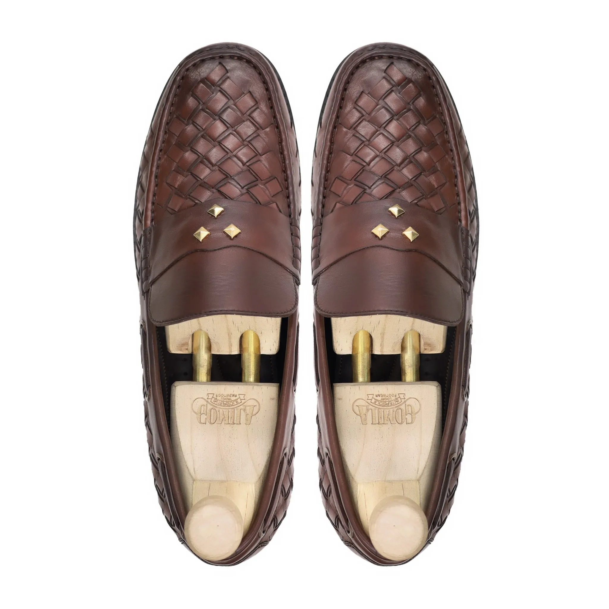 Feldbach - Men's Brown Calf And Hand Woven Leather Loafer