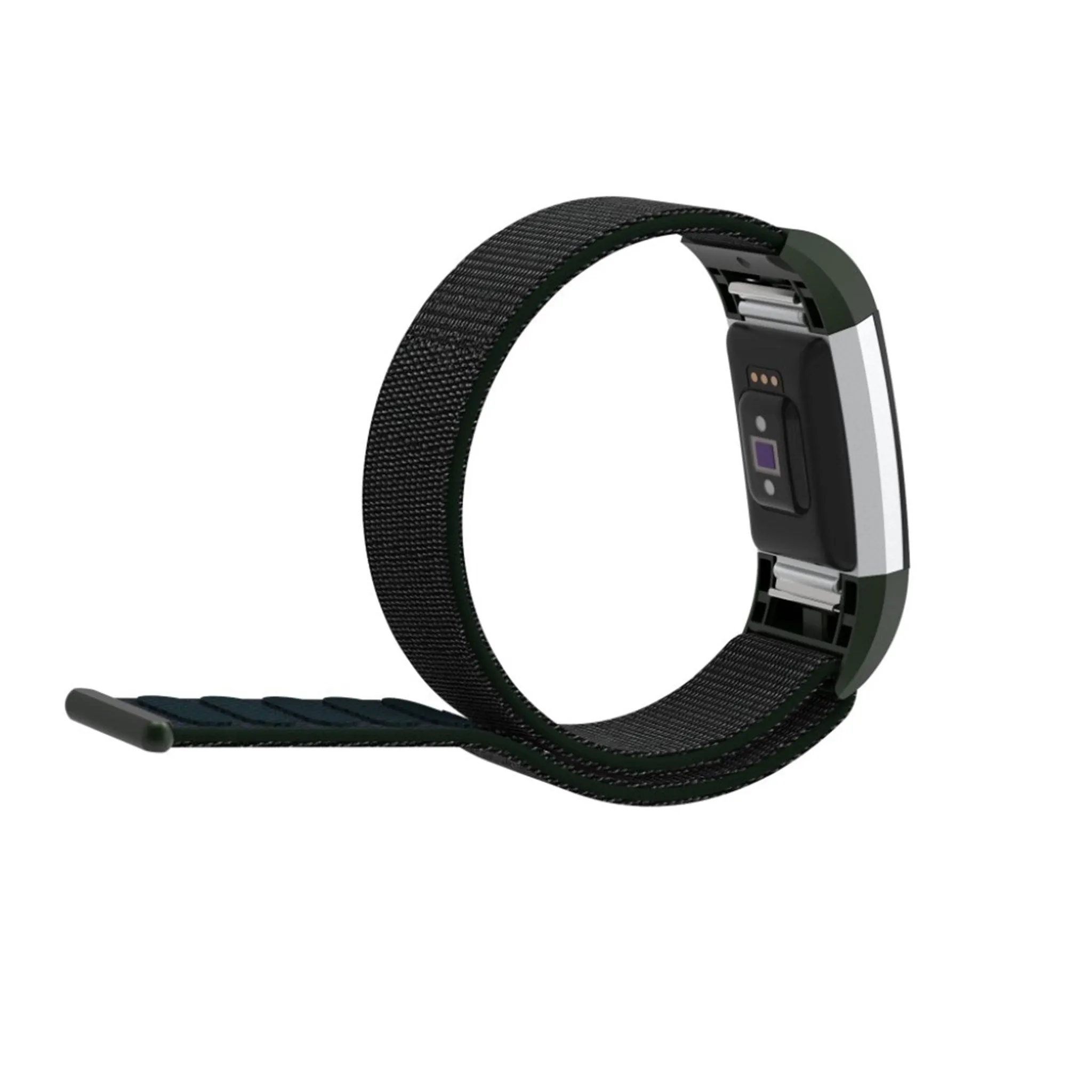 Fitbit Charge 2 velcro closure flexible nylon watch strap replacement - Dark Green