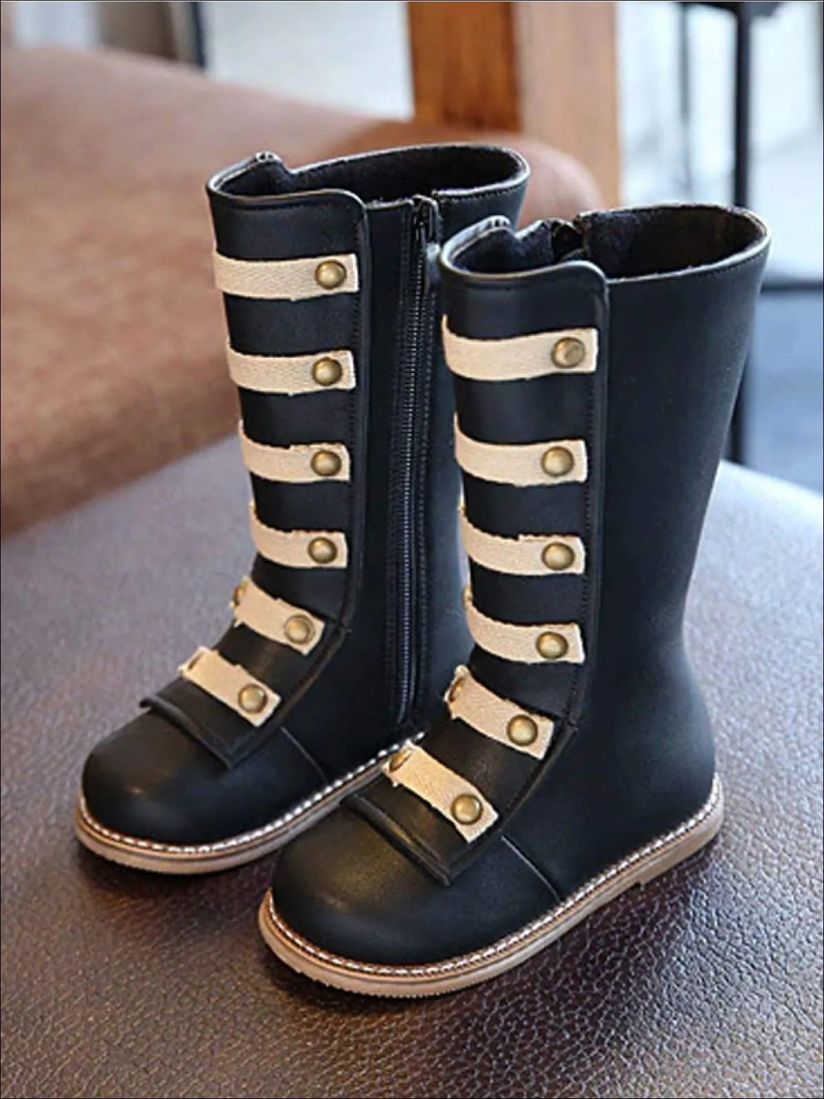 Girls Black & Brown Military Style Boots By Liv and Mia