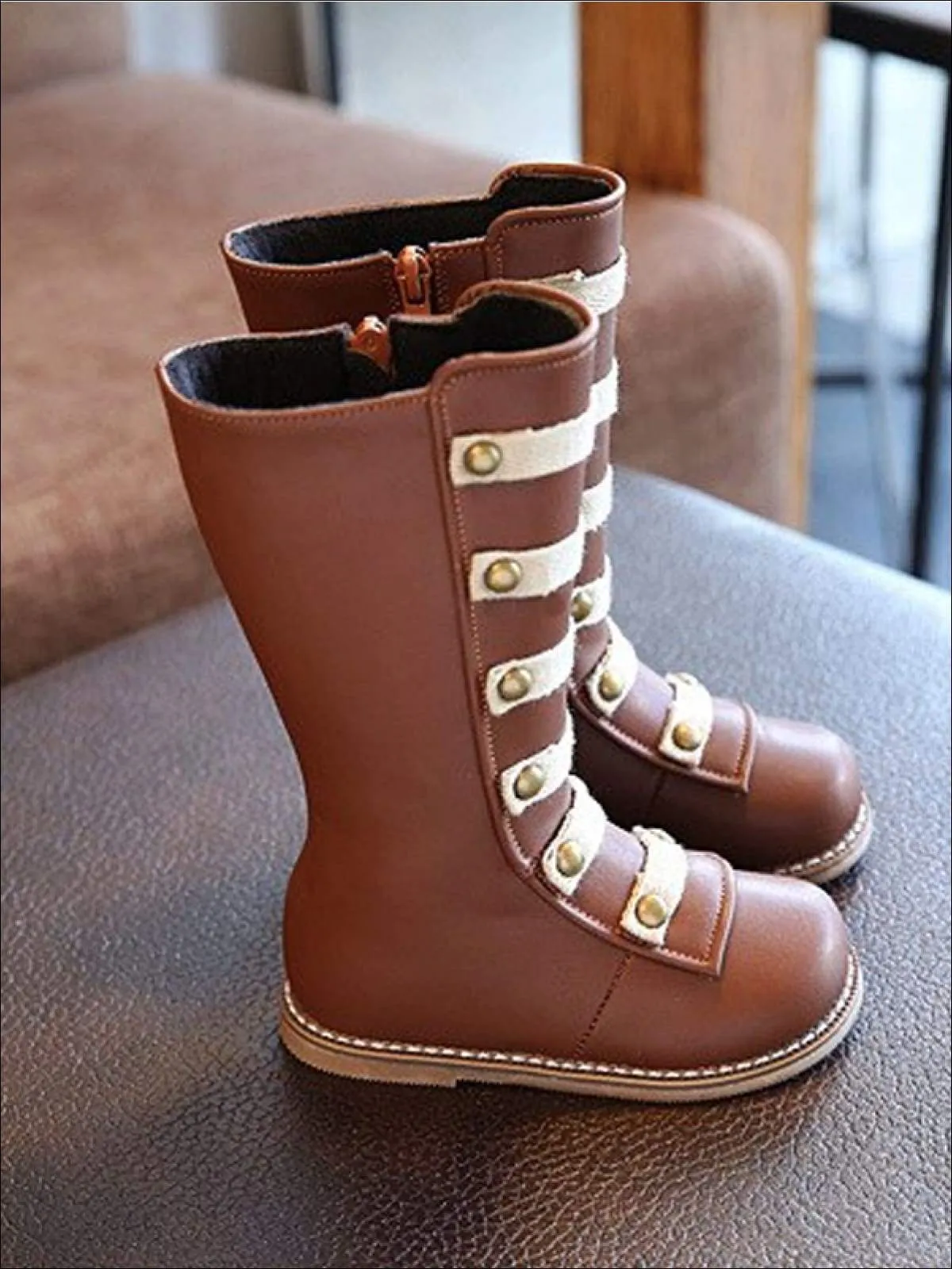 Girls Black & Brown Military Style Boots By Liv and Mia