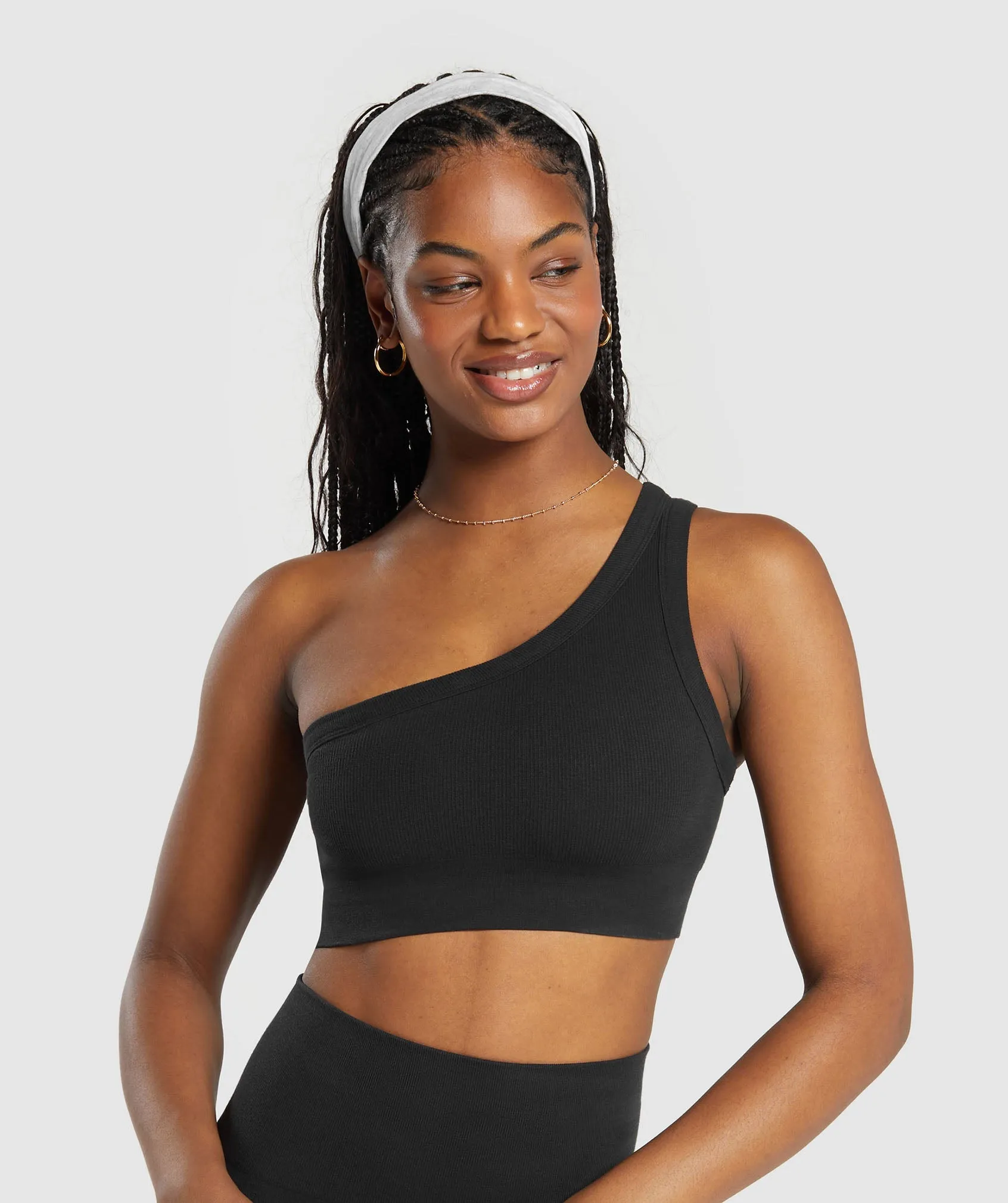 Gymshark Ribbed Cotton Seamless One Shoulder Bra - Black