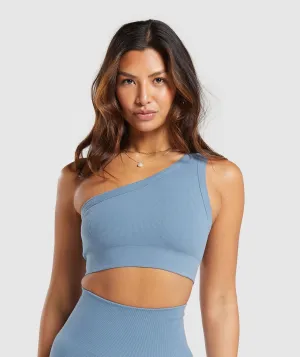 Gymshark Ribbed Cotton Seamless One Shoulder  Bra - Faded Blue