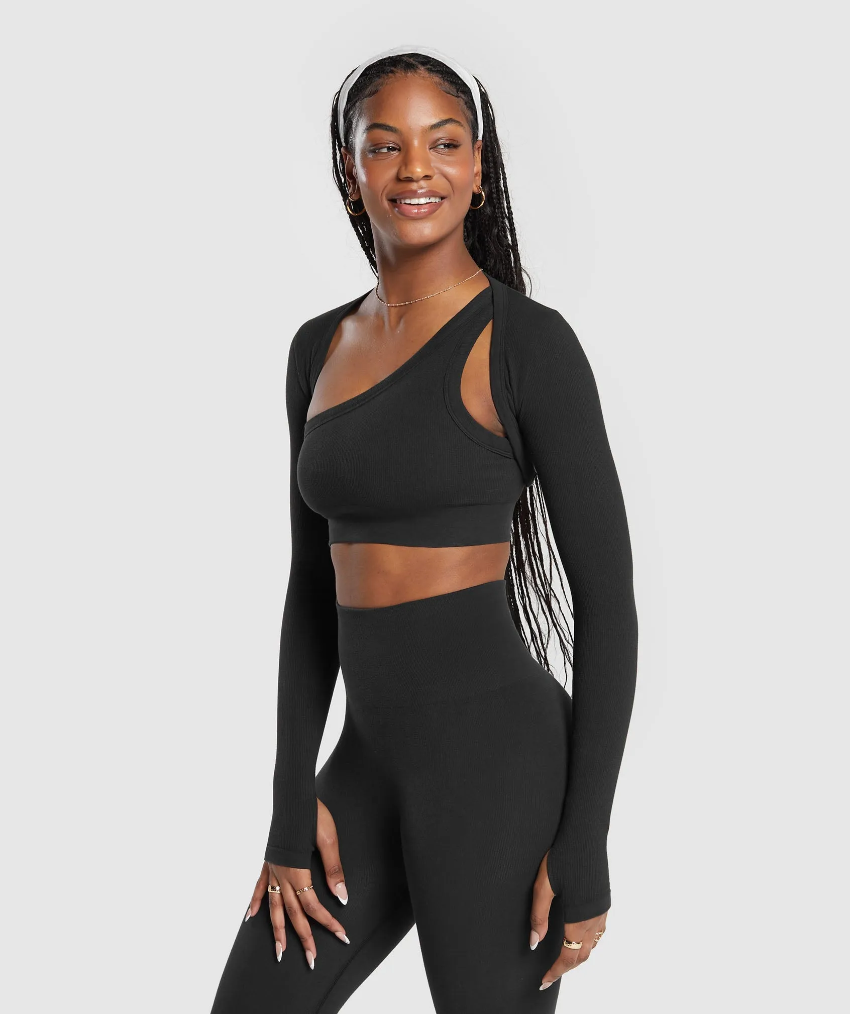 Gymshark Ribbed Cotton Seamless Shrug - Black