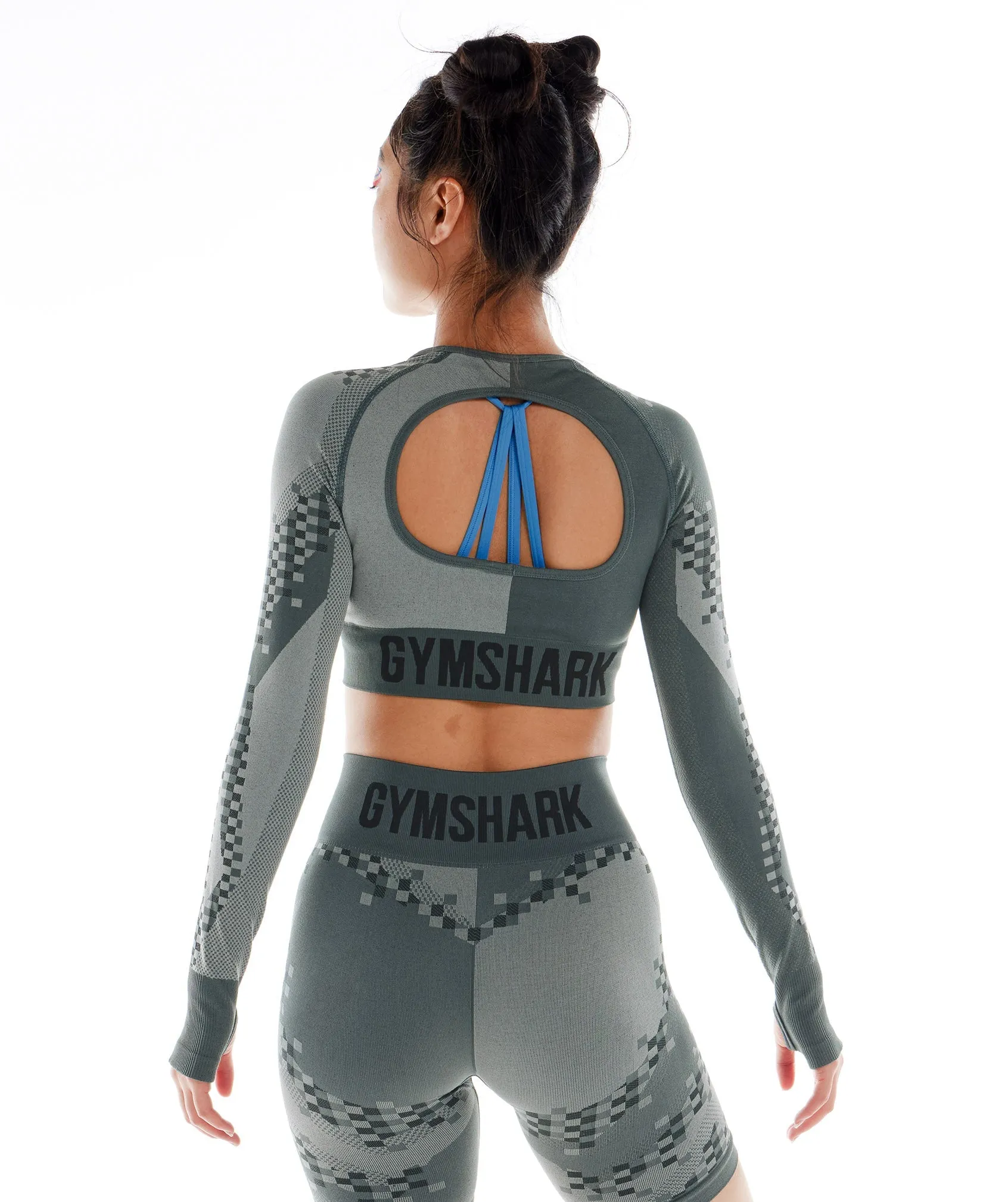 Gymshark Wtflex Cyborg Seamless Long Sleeve Crop Top - Charcoal Grey/Black/Light Grey