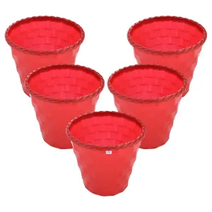 Heart Home Brick Flower Pot|Durable Plastic Flower Pots|Planters for Home Décor|Garden|Living Room|Balcony|6 Inch|Pack of 5 (Red)